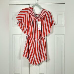 BuddyLove‎ Orange & White Striped Romper NWT size XS